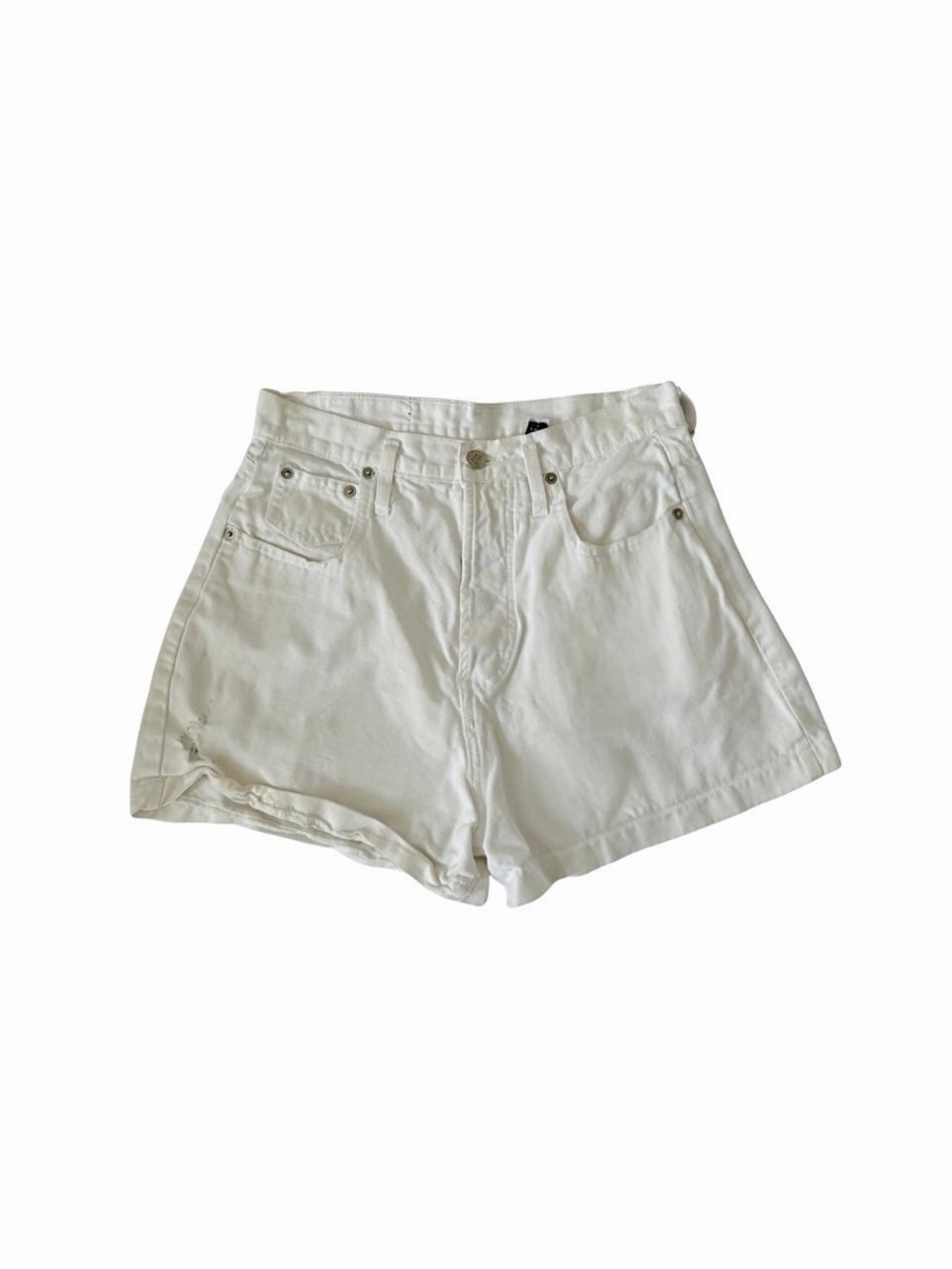 Vintage distressed Classic High-Waist White Denim Shorts